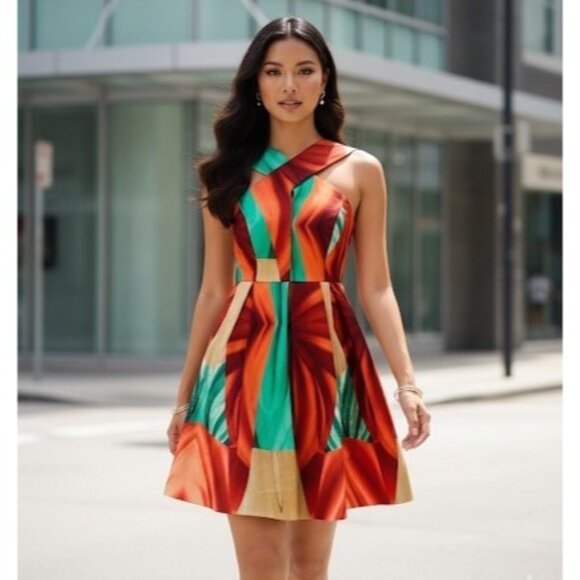 NWT AQ/AQ Designer Multicolored Cross Strap A-Line Mini Dress - Picture 1 of 16